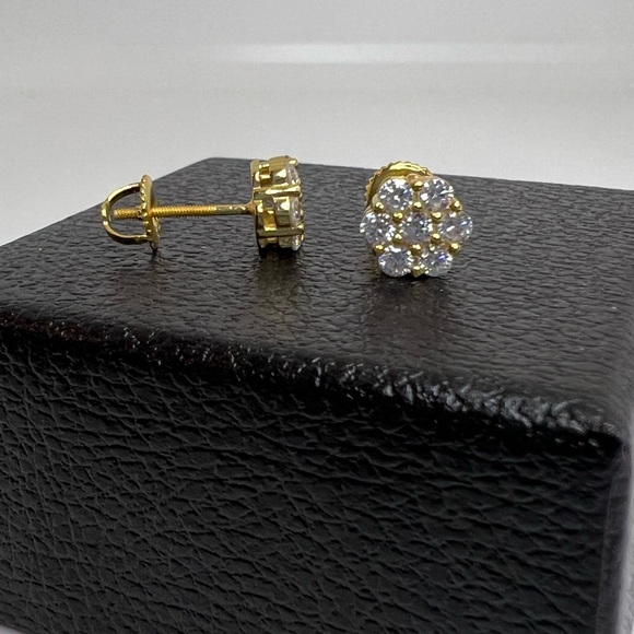 Sale $26! Yellow GP/Sterling Cz Flower Earrings - Picture 3 of 16